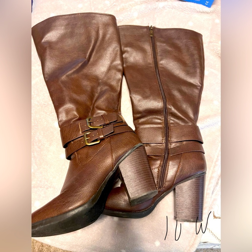 Wide calf brown boots